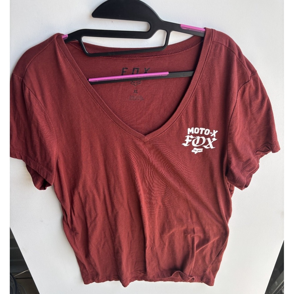 Fox Moto-X V-Neck Long Sleeve Tee in Burgundy